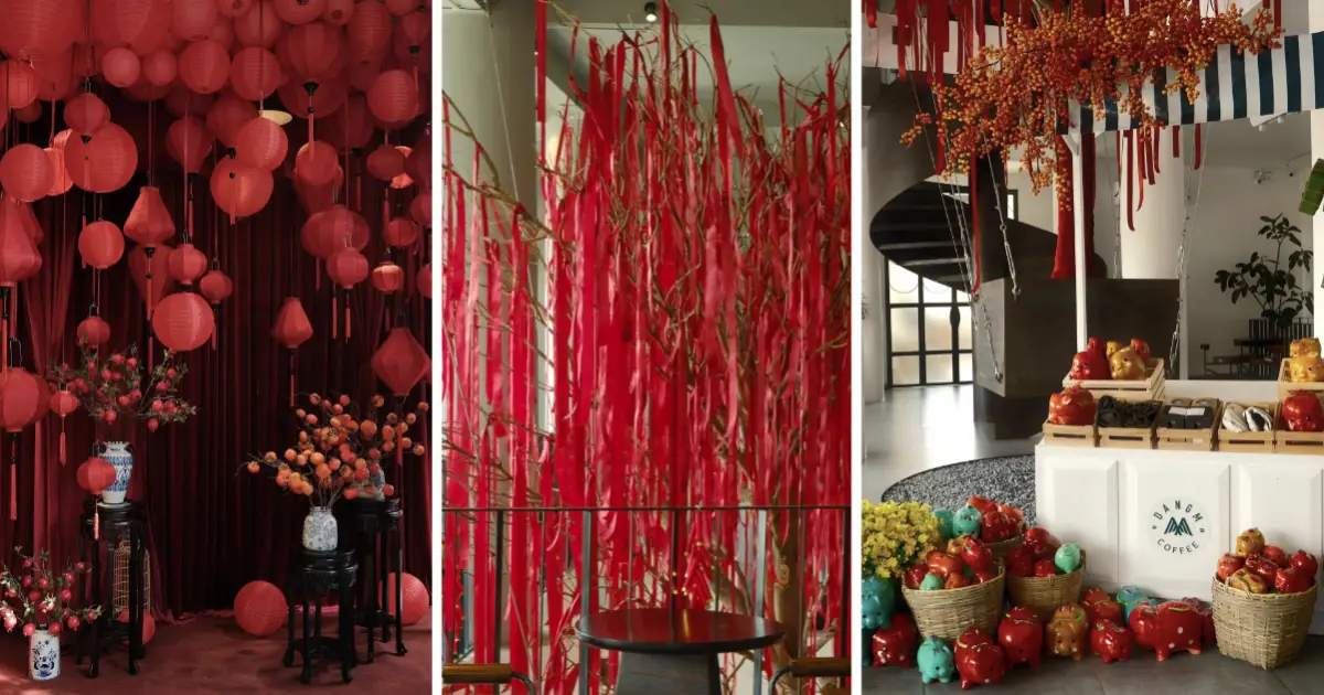 Đặng M Coffee trang trí toàn màu đỏ hiện đại