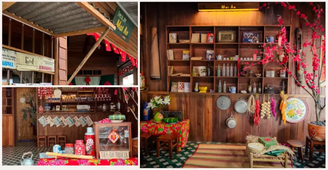 Tiệm Cà Phê Mai An 1983 trang trí Tết đèn lồng đỏ
